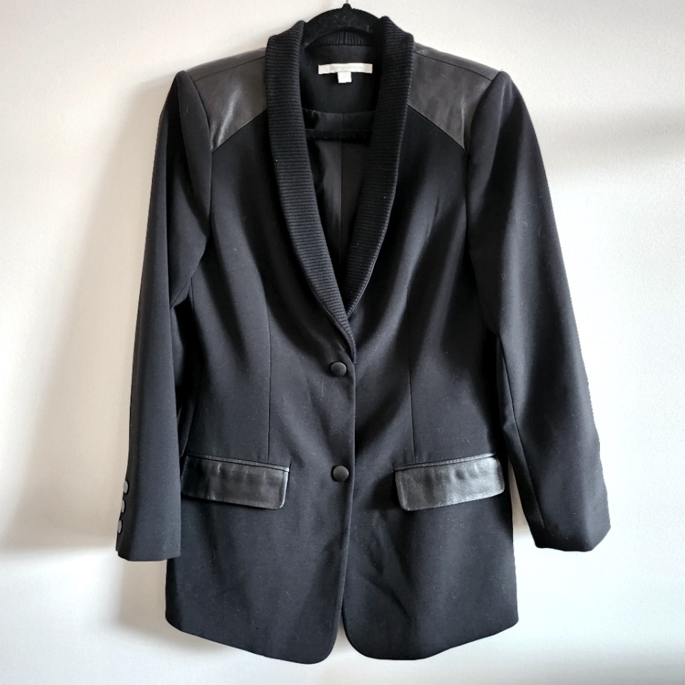 JONATHAN SIMKHAI | US 6 Leather Trim Blazer Jacket | black
